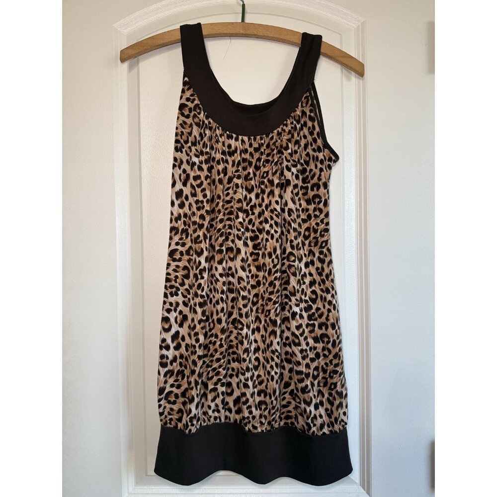 Y2K Leopard Animal Print ScoopNeck Banded Hem Tank Top M Catwalk To Sidewalk‎